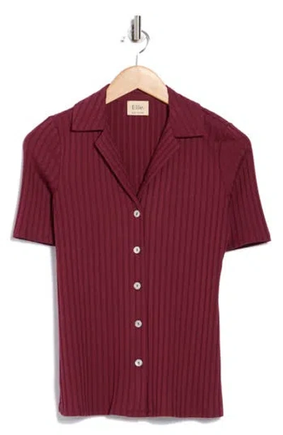 Elie Elie Tahari Textured Stripe Short Sleeve Button-up Shirt In Burgundy
