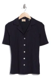 Elie Elie Tahari Textured Stripe Short Sleeve Button-up Shirt In Blue