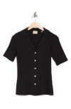 Elie Elie Tahari Textured Stripe Short Sleeve Button-up Shirt In Black