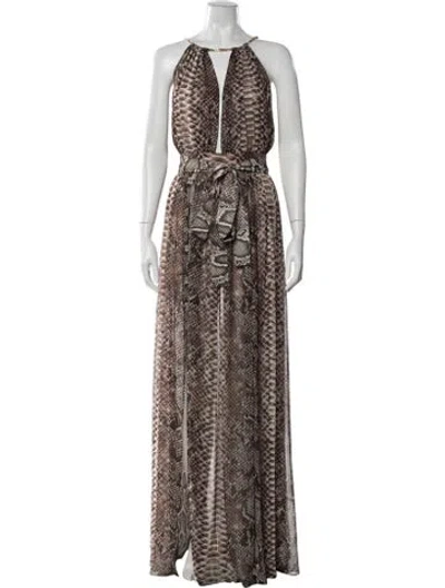 Pre-owned Elie Saab Animal Print Long Dress W/ Tags In Neutrals