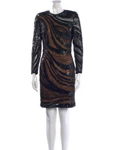 Pre-owned Elie Saab Animal Print Mini Dress In Black