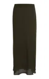 Elie Saab Asymmetric Silk Midi Skirt In Dark Green