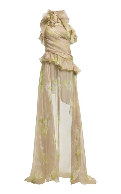Elie Saab Asymmetrical Draped Ruffle Silk-chiffon Gown In Pink