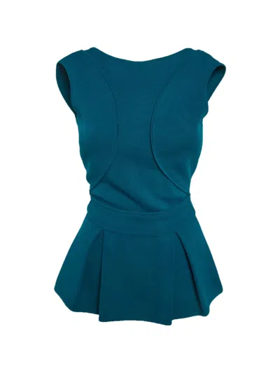 Pre-owned Elie Saab Backless Peplum Top In Blue