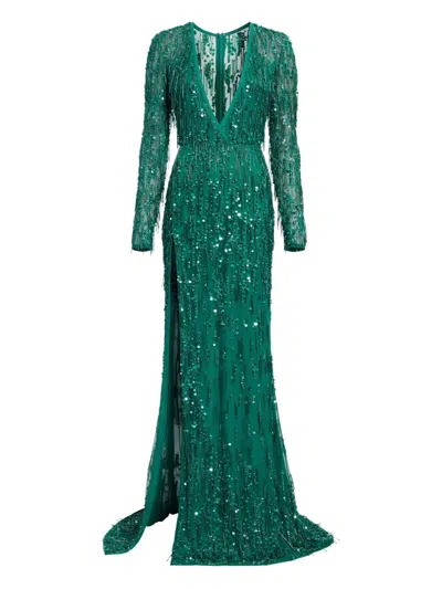 Elie Saab Bead-embellished Maxi Dress In Green