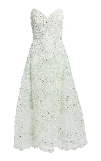 Elie Saab Bead Embroidered Long Dress In Green