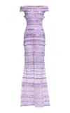 Elie Saab Bead Embroidered Long Dress In Purple