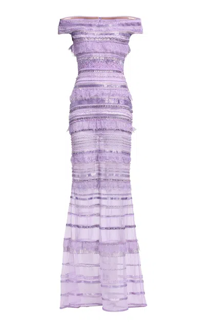 Elie Saab Bead Embroidered Long Dress In Purple