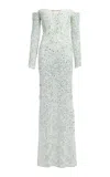 Elie Saab Bead Embroidered Long Dress In Silver