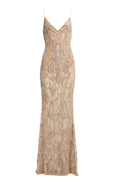 Elie Saab Bead Embroidered Maxi Dress In Neutral
