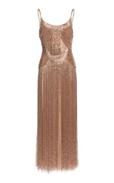 Elie Saab Bead Embroidered Midi Dress In Brown