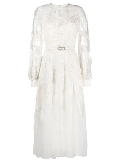 Elie Saab Macrame Midi Dress In White