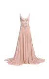 Elie Saab Bead Embroidered Silk Georgette Long Dress In Pink