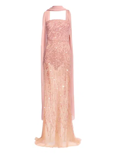 Elie Saab Bead-embroidered Strapless Maxi Dress In Pink