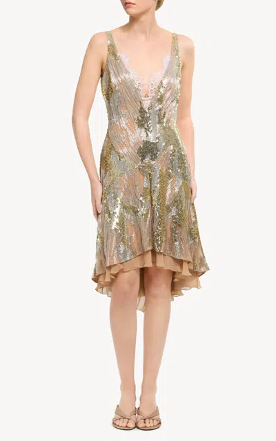 Elie Saab Bead Embroidered Tulle Midi Dress In Neutral