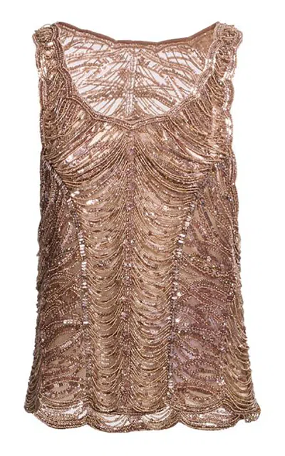 Elie Saab Bead Embroidery Top In Brown