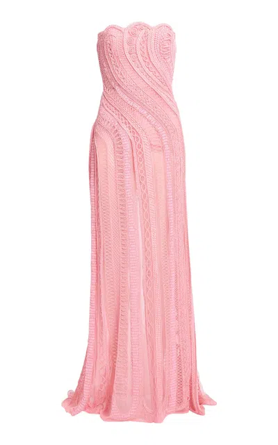 Elie Saab Bead Embroidred Long Dress In Pink