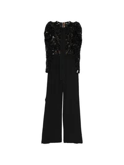 Elie Saab Beaded Juliet-sleeve Jumpsuit In Black