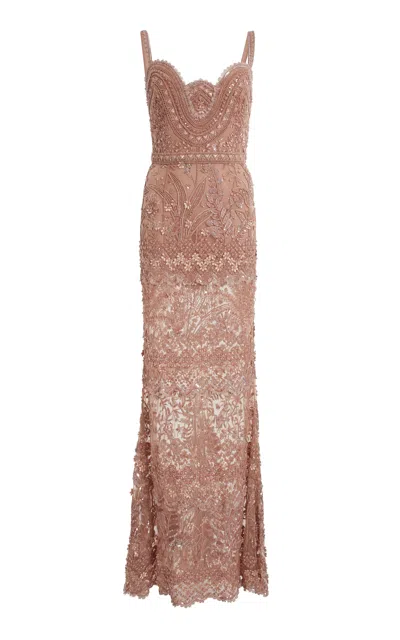 Elie Saab Beaded Maxi Dress In Nude