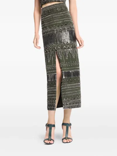 Elie Saab Beaded Midi Skirt In Green