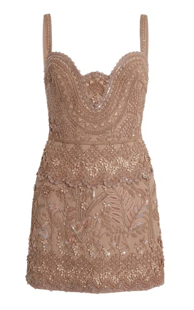 Elie Saab Beaded Mini Dress In Khaki