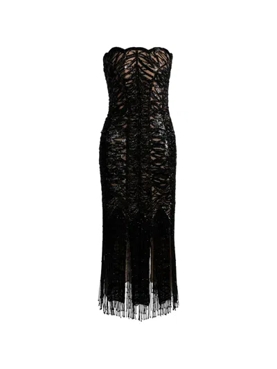 Elie Saab Bead-embroidered Fringed Dress In Black