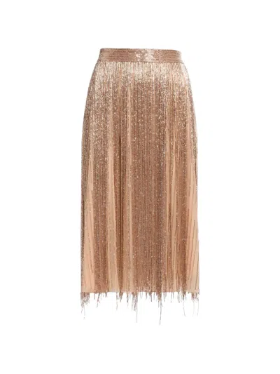 Elie Saab Bead-embroidered Fringed Midi Skirt In Gold