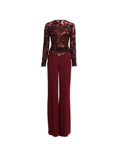 Elie Saab Bead-embroidered Jumpsuit In Red