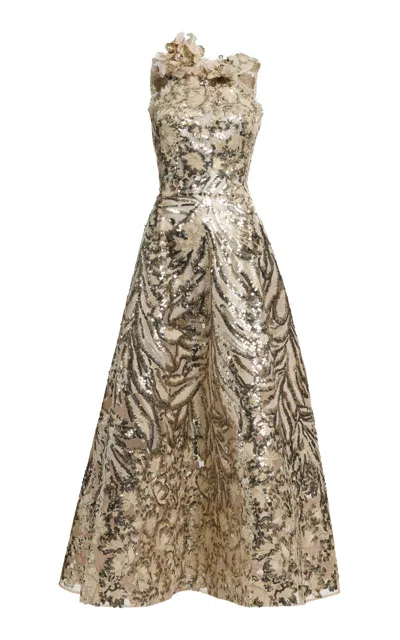 Elie Saab Bead-embroidered Maxi Dress In Gold