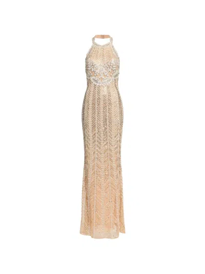 Elie Saab Bead-embroidered Maxi Dress In Neutral