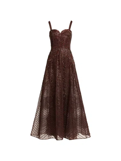 Elie Saab Bead-embroidered Midi Dress In Brown