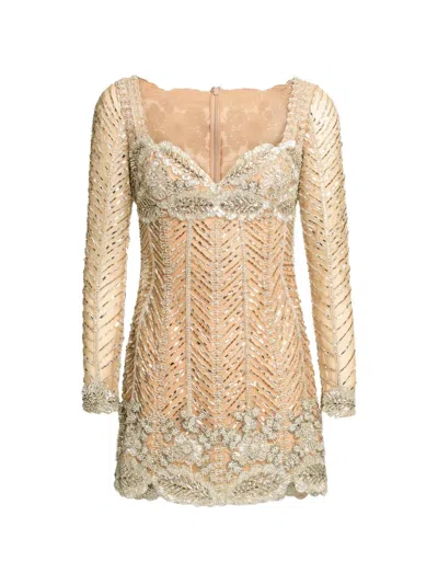Elie Saab Bead-embroidered Mini Dress In Neutral