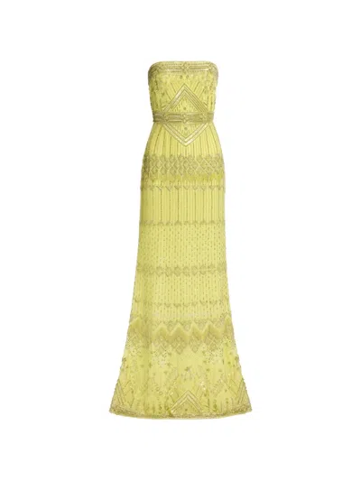 Elie Saab Bead-embroidered Strapless Evening Dress In Yellow