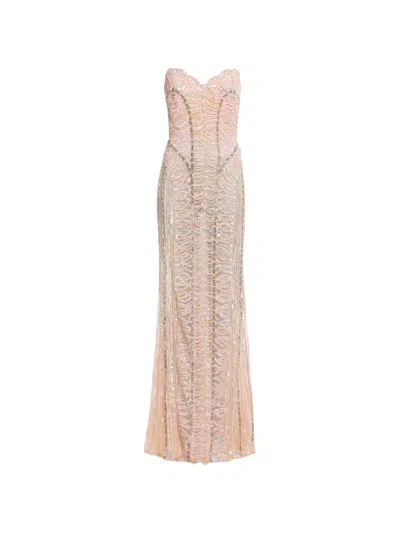 Elie Saab Bead-embroidered Strapless Maxi Dress In Gray