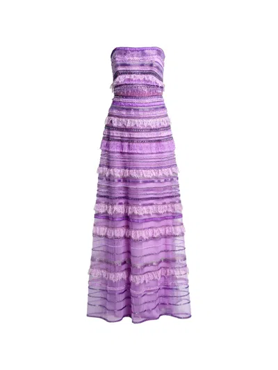 Elie Saab Bead-embroidered Strapless Maxi Dress In Purple