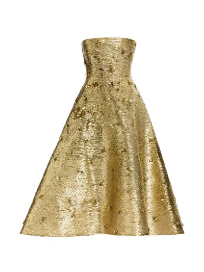 Elie Saab Bead-embroidered Strapless Midi Dress In Gold
