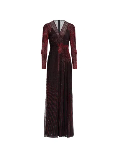 Elie Saab Bead-embroidered Wrap-style Maxi Dress In Burgundy