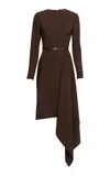Elie Saab Belted Cady Midi Dress In Brown