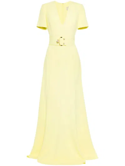 Elie Saab Belted Cady V-neck Gown In Green