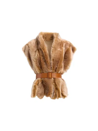 Elie Saab Belted Fur Vest In Brown
