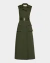 Elie Saab Belted Gabardine Midi Utility Dress