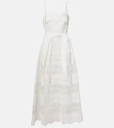 Elie Saab Belted Organza-trimmed Cotton Maxi Dress In White
