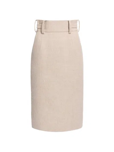 Elie Saab Belted Pencil Midi Skirt In Neutral