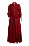 Elie Saab Belted Poplin Maxi Dress In Burgundy