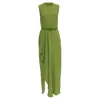 Elie Saab Belted Ruffled Maxi Gown Dress In Green Viscose In Green
