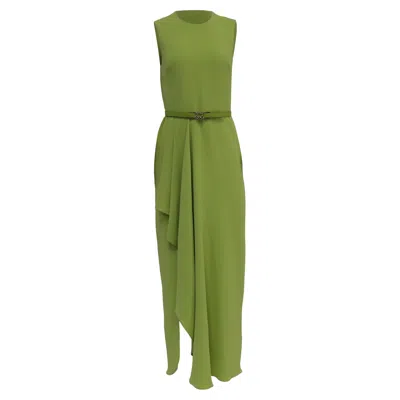 Elie Saab Belted Ruffled Maxi Gown Dress In Green Viscose