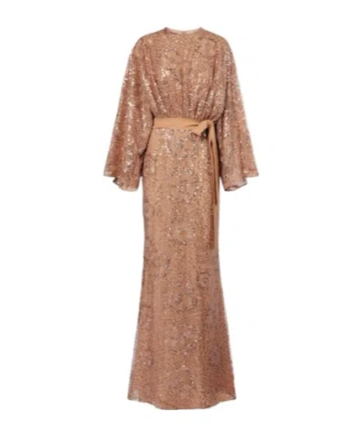 Elie Saab Belted Sequined Silk-blend Gown In Brown