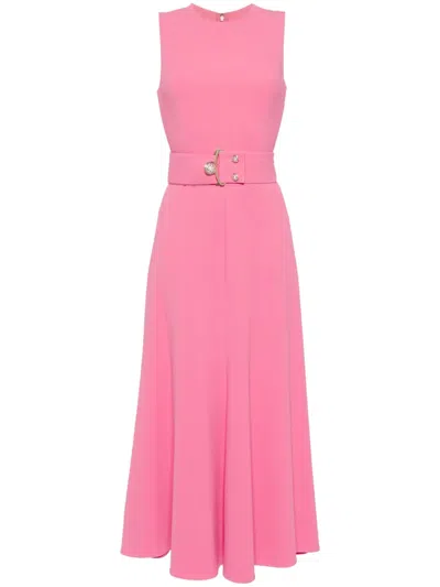 Elie Saab Belted Silk Cady Midi Dress In Rosa