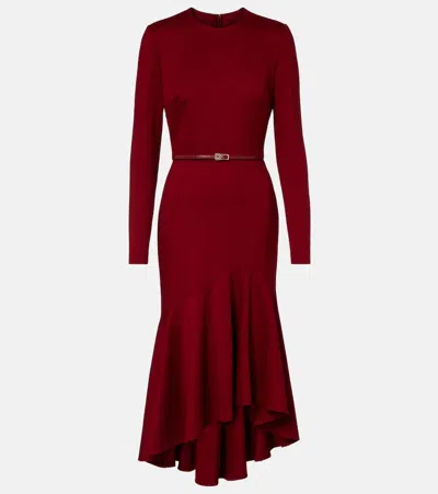 Elie Saab Belted Tiered Midi Dress In Red