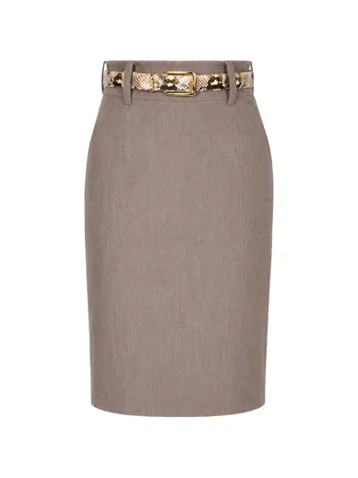 Elie Saab Belt-loop Midi Skirt In Brown